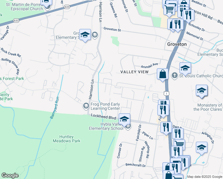 map of restaurants, bars, coffee shops, grocery stores, and more near 7117 Mason Grove Court in Alexandria
