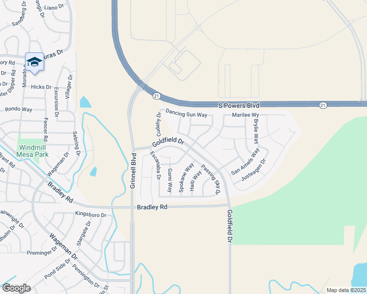 map of restaurants, bars, coffee shops, grocery stores, and more near 6615 Passing Sky Drive in Colorado Springs