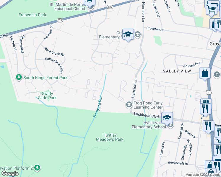 map of restaurants, bars, coffee shops, grocery stores, and more near 7139 Tolliver Street in Alexandria