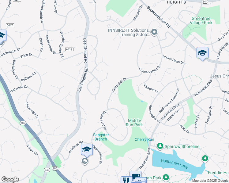 map of restaurants, bars, coffee shops, grocery stores, and more near 7005 Cottontail Court in Springfield