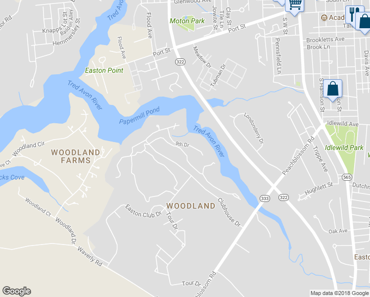 map of restaurants, bars, coffee shops, grocery stores, and more near 28551 9th Drive in Easton