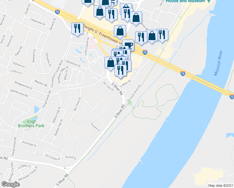 map of restaurants, bars, coffee shops, grocery stores, and more near 295 San Juan Drive in Saint Charles