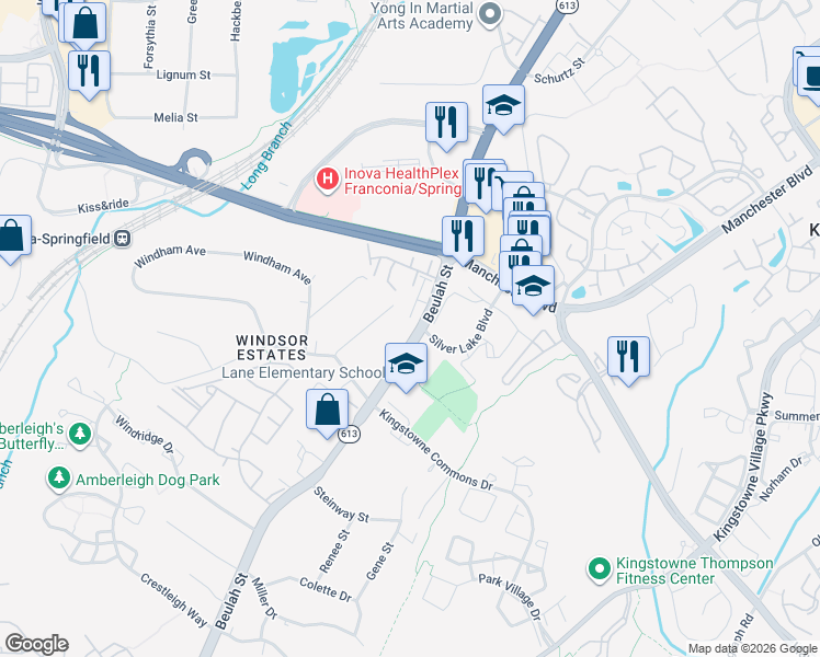 map of restaurants, bars, coffee shops, grocery stores, and more near 7112 Virginia 613 in Alexandria