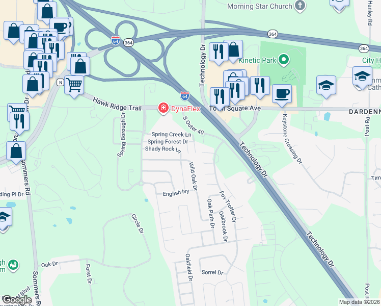 map of restaurants, bars, coffee shops, grocery stores, and more near 15102 Spring Creek Lane in O'Fallon