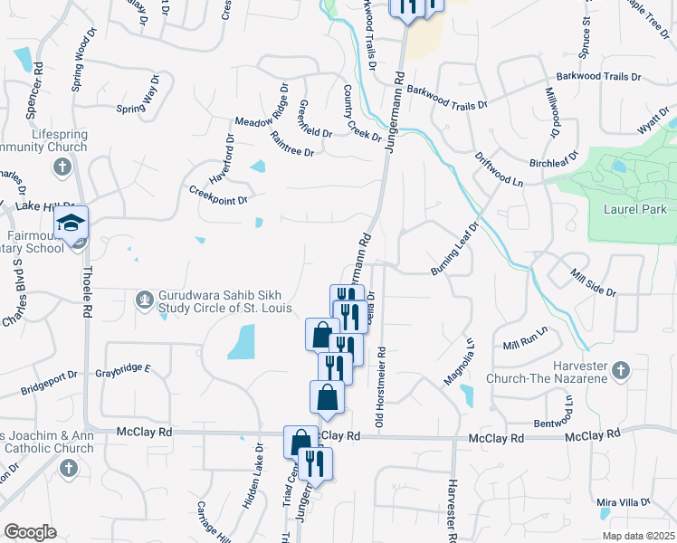 map of restaurants, bars, coffee shops, grocery stores, and more near 405 Omar Court in St. Peters