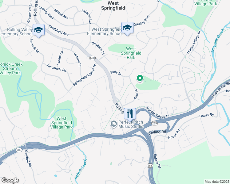 map of restaurants, bars, coffee shops, grocery stores, and more near 7020 Petunia Street in West Springfield