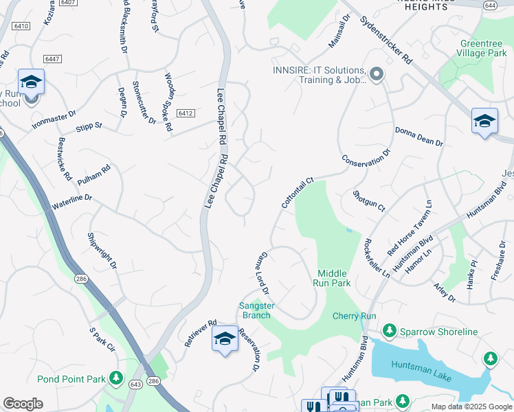 map of restaurants, bars, coffee shops, grocery stores, and more near 9444 Onion Patch Drive in Burke