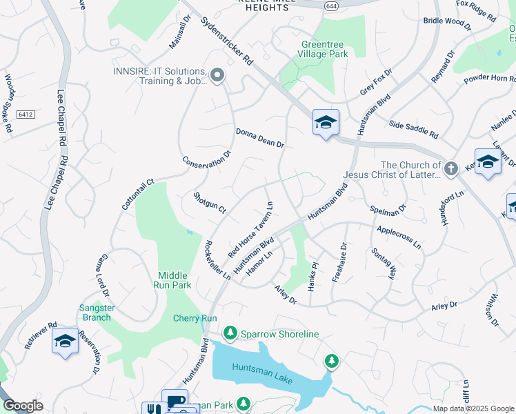 map of restaurants, bars, coffee shops, grocery stores, and more near 7112 Red Horse Tavern Lane in Springfield