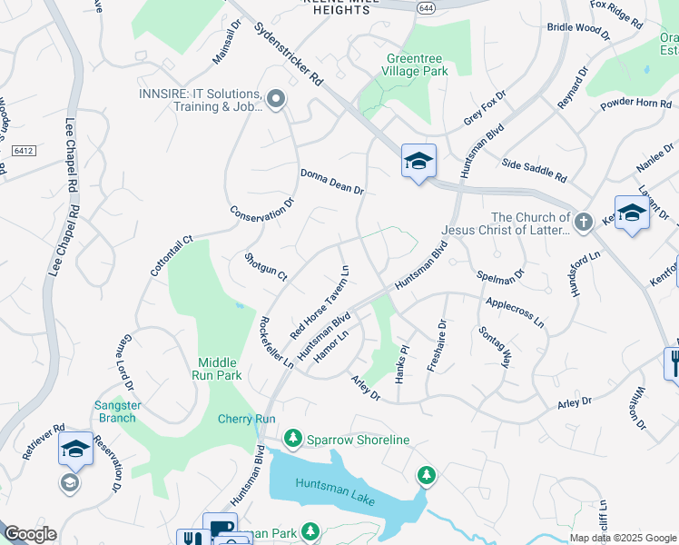 map of restaurants, bars, coffee shops, grocery stores, and more near 7108 Red Horse Tavern Lane in Springfield