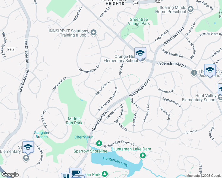 map of restaurants, bars, coffee shops, grocery stores, and more near 7112 Red Horse Tavern Lane in Springfield