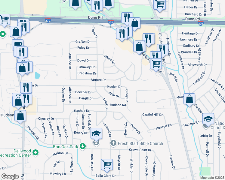 map of restaurants, bars, coffee shops, grocery stores, and more near 10509 Ely Drive in St. Louis