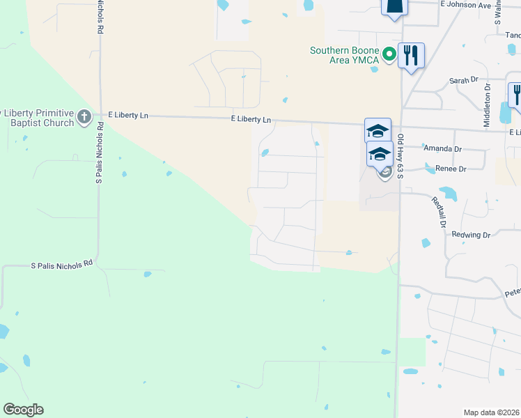 map of restaurants, bars, coffee shops, grocery stores, and more near 5000 East Liberty Lane in Hartsburg