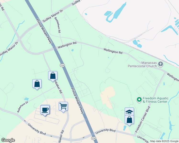 map of restaurants, bars, coffee shops, grocery stores, and more near in Manassas