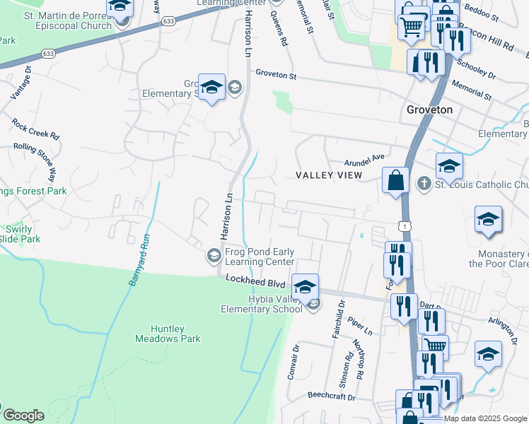 map of restaurants, bars, coffee shops, grocery stores, and more near 7125 Huntley Creek Place in Alexandria