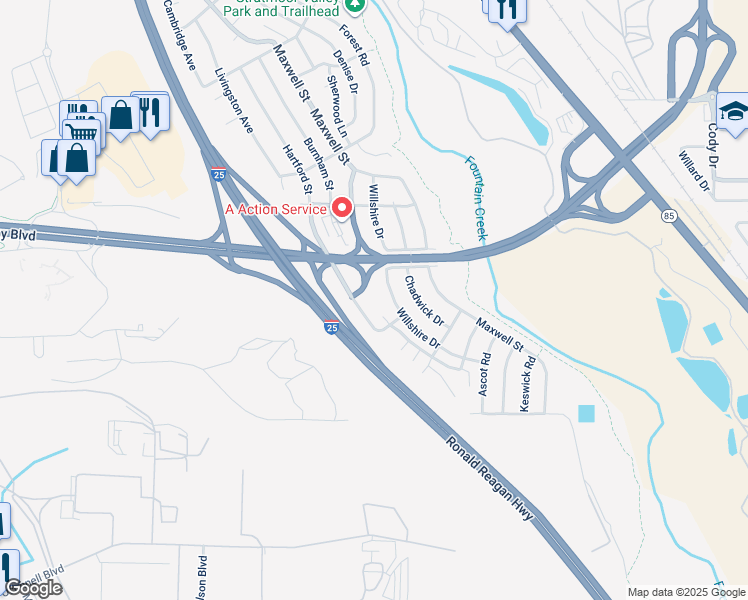 map of restaurants, bars, coffee shops, grocery stores, and more near 1549 Hartford Street in Colorado Springs