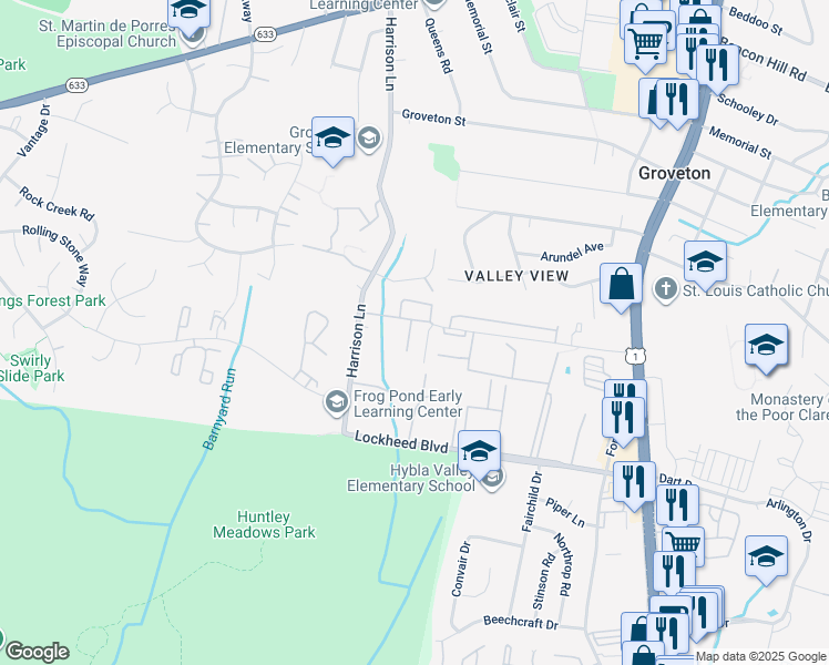 map of restaurants, bars, coffee shops, grocery stores, and more near 7125 Huntley Creek Place in Alexandria