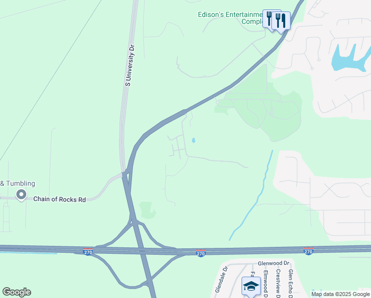 map of restaurants, bars, coffee shops, grocery stores, and more near 6 Silver Oaks Lane in Edwardsville