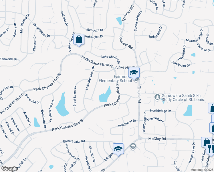 map of restaurants, bars, coffee shops, grocery stores, and more near 6 Beaver Ridge Court in St. Peters