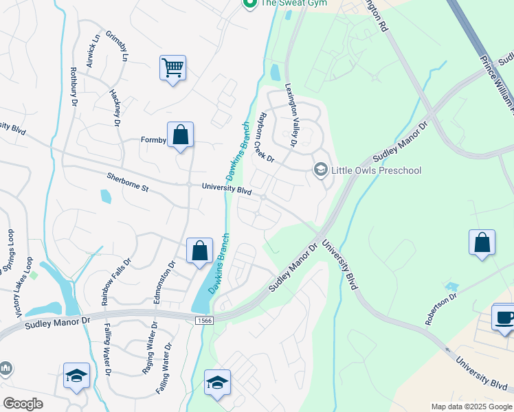 map of restaurants, bars, coffee shops, grocery stores, and more near 9100 Brewer Creek Place in Manassas