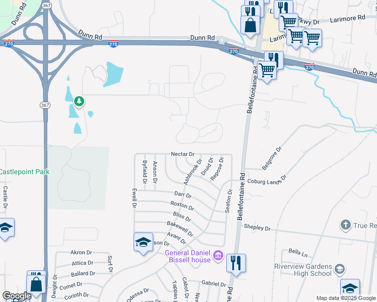 map of restaurants, bars, coffee shops, grocery stores, and more near 1177 Nectar Drive in St. Louis