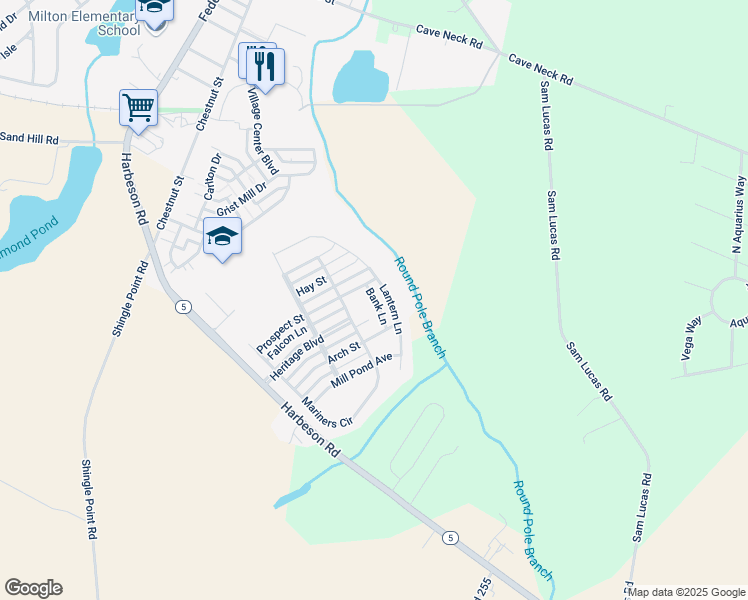 map of restaurants, bars, coffee shops, grocery stores, and more near 300 Tillers Lane in Milton