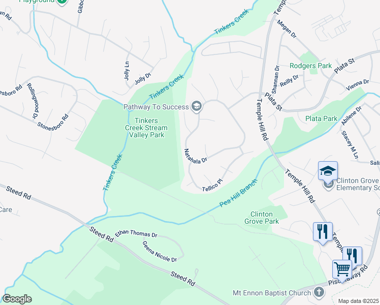 map of restaurants, bars, coffee shops, grocery stores, and more near 4405 Natahala Drive in Clinton