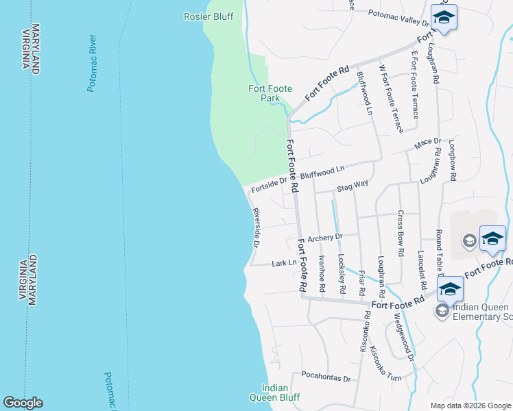 map of restaurants, bars, coffee shops, grocery stores, and more near 9112 Riverside Drive in Fort Washington