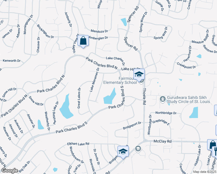 map of restaurants, bars, coffee shops, grocery stores, and more near 6 Beaver Ridge Court in St. Peters