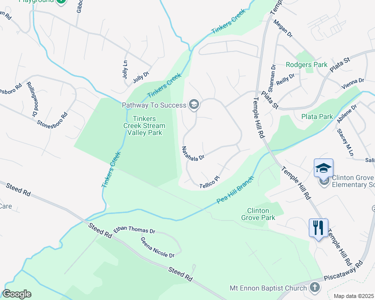 map of restaurants, bars, coffee shops, grocery stores, and more near 4405 Natahala Drive in Clinton