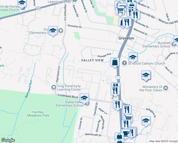 map of restaurants, bars, coffee shops, grocery stores, and more near 3343 Beechcliff Drive in Alexandria