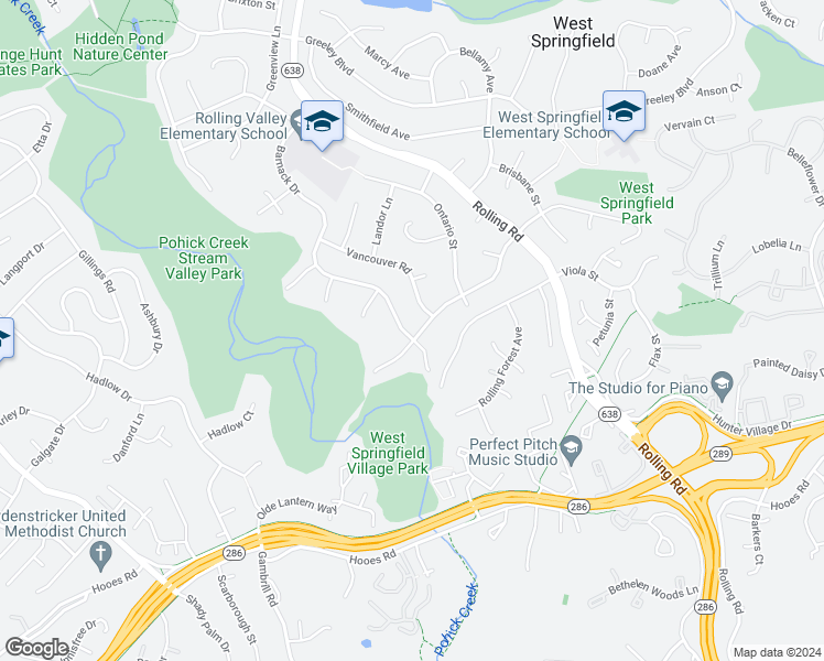 map of restaurants, bars, coffee shops, grocery stores, and more near 8134 Springfield Village Drive in West Springfield