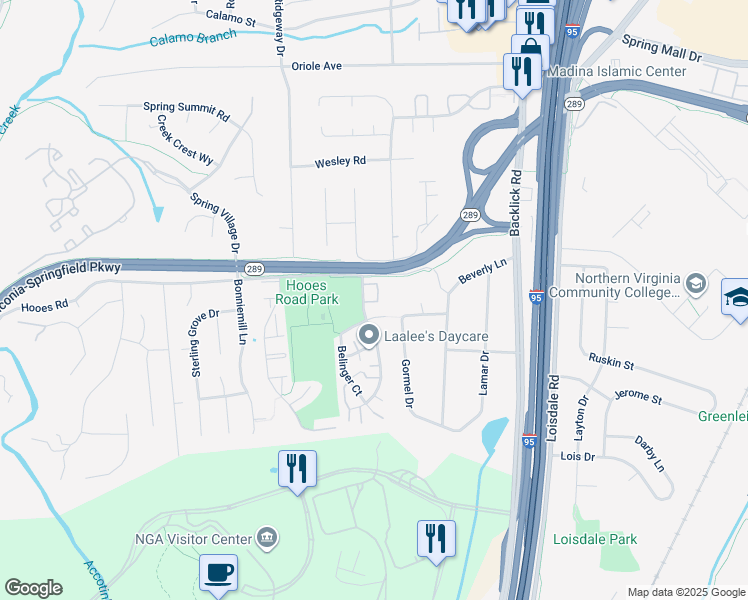 map of restaurants, bars, coffee shops, grocery stores, and more near 7112 Itte Lane in Springfield