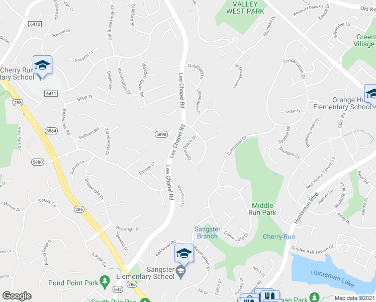 map of restaurants, bars, coffee shops, grocery stores, and more near 9415 Onion Patch Drive in Burke