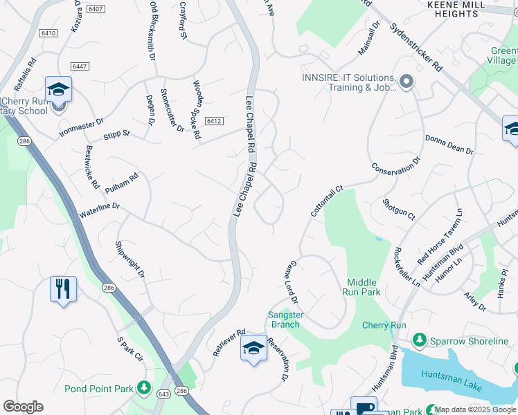 map of restaurants, bars, coffee shops, grocery stores, and more near 9415 Onion Patch Drive in Burke