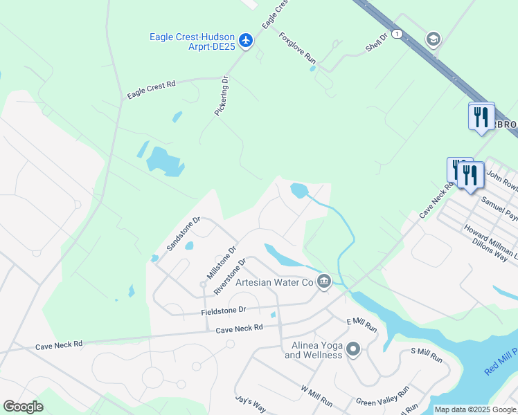 map of restaurants, bars, coffee shops, grocery stores, and more near 16410 Stormy Way in Milton