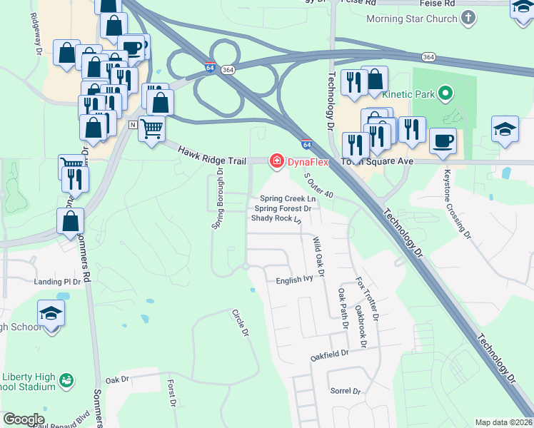 map of restaurants, bars, coffee shops, grocery stores, and more near 221 Shady Rock Lane in O'Fallon