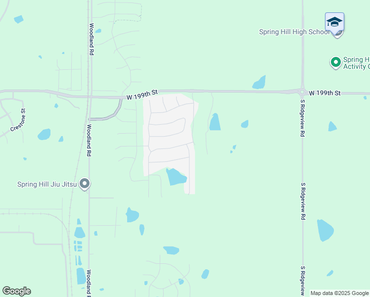 map of restaurants, bars, coffee shops, grocery stores, and more near 19301 West 201st Street in Spring Hill