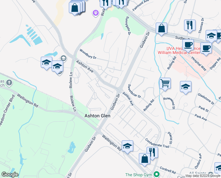map of restaurants, bars, coffee shops, grocery stores, and more near 10680 Meadow Grove Court in Manassas
