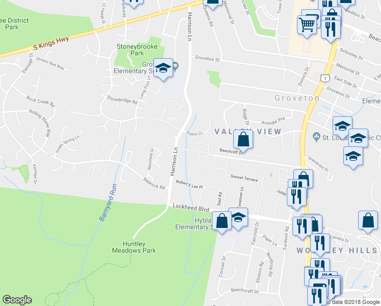 map of restaurants, bars, coffee shops, grocery stores, and more near 3563 Huntley Manor Lane in Alexandria