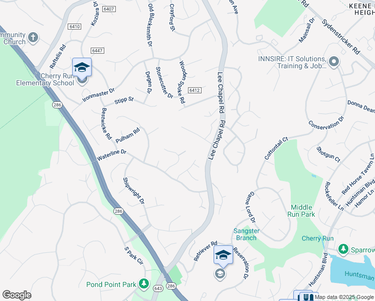 map of restaurants, bars, coffee shops, grocery stores, and more near 7017 Veering Lane in Burke