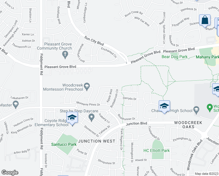 map of restaurants, bars, coffee shops, grocery stores, and more near 1689 Apple Way in Roseville