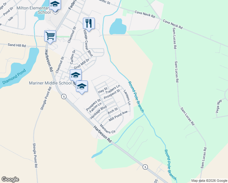 map of restaurants, bars, coffee shops, grocery stores, and more near 305 Prospect Street in Milton