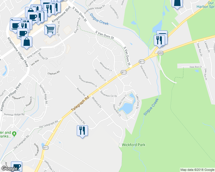 map of restaurants, bars, coffee shops, grocery stores, and more near 5304 Glen Green Court in Alexandria