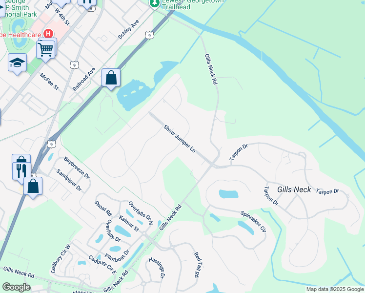 map of restaurants, bars, coffee shops, grocery stores, and more near 30955 Stallion Lane in Lewes