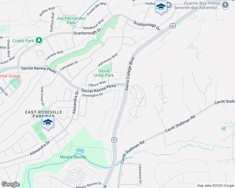 map of restaurants, bars, coffee shops, grocery stores, and more near 3025 Dorrington Drive in Roseville
