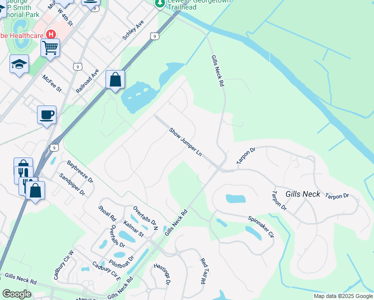 map of restaurants, bars, coffee shops, grocery stores, and more near 30955 Stallion Lane in Lewes