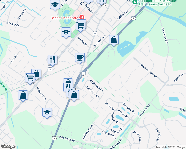 map of restaurants, bars, coffee shops, grocery stores, and more near in Lewes