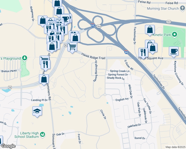 map of restaurants, bars, coffee shops, grocery stores, and more near 4301 Spring River Drive in O'Fallon