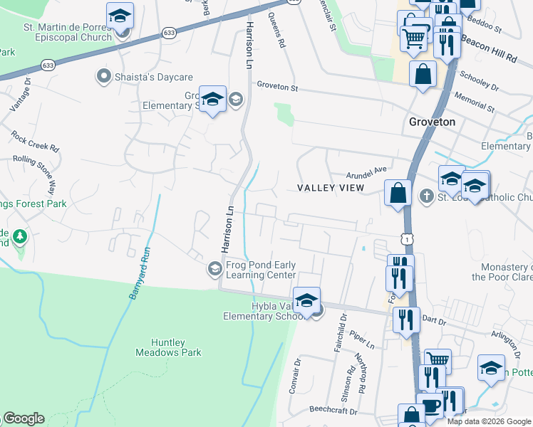map of restaurants, bars, coffee shops, grocery stores, and more near 3528 Huntley Manor Lane in Alexandria