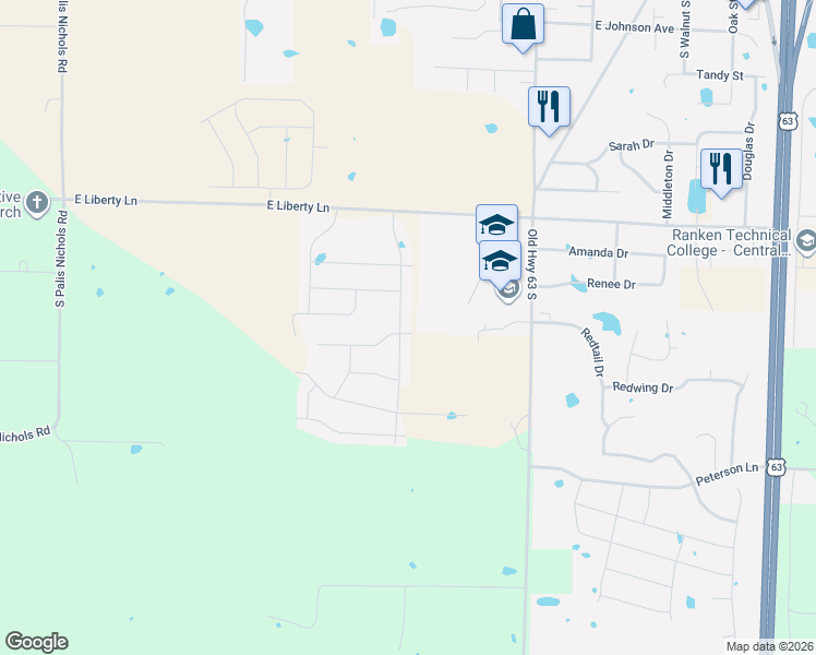map of restaurants, bars, coffee shops, grocery stores, and more near 5000 East Liberty Lane in Hartsburg